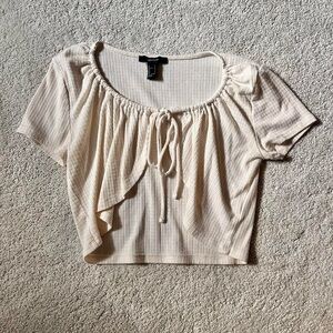 Forever 21 tan / cream / neutral tie front short sleeve top